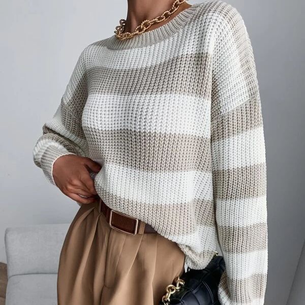 Autumn And Winter New Knitwear Mixed Color Stripe Loose Sweater