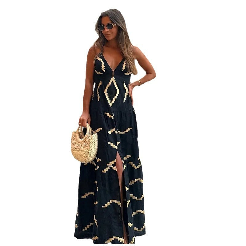 Fashion Women's Wear V-neck High Waist Sling Dress