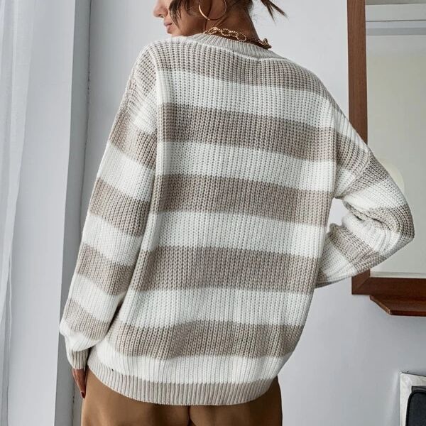 Autumn And Winter New Knitwear Mixed Color Stripe Loose Sweater